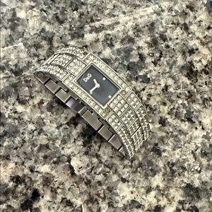 D&G Silver Crystal Pavé Bracelet Watch with Black Dial